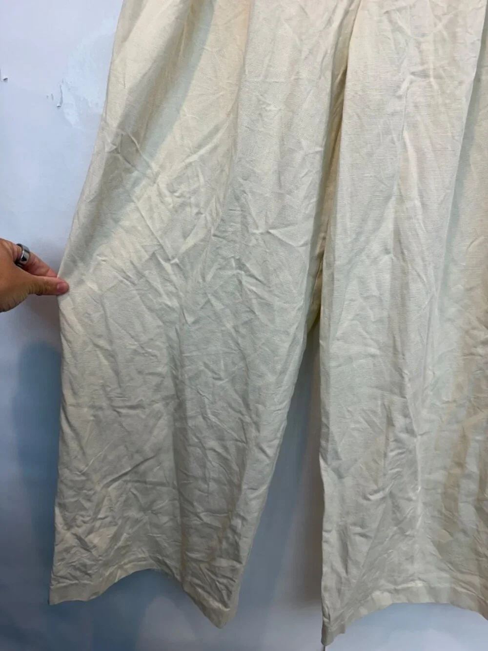 Zara Women's High Rise Pleated Wide Leg Pant Size XS Vanilla White Linen Blend